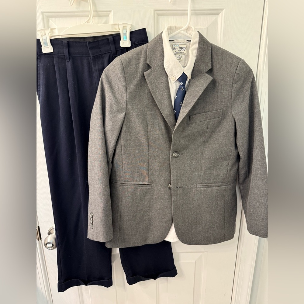 Cat & Jack gray suit coat blazer with Gymboree nautical tie, pants,dress shirt